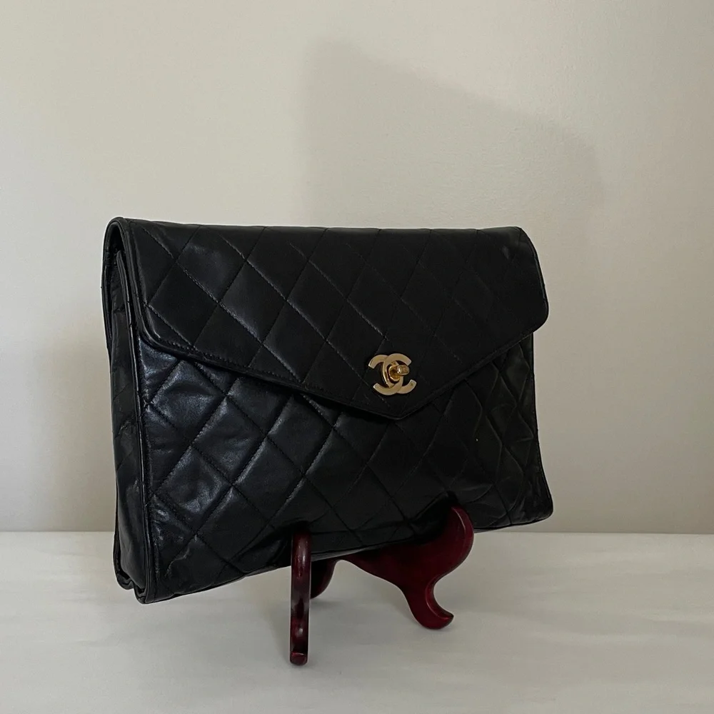 CHANEL Black Quilted Lambskin Crossbody Bag with Gold CC Turnlock